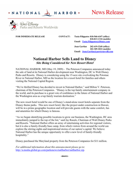 FOR IMMEDIATE RELEASE CONTACT: Tasia Filippatos 818-560-4107 (Office) 818-813-1310 (Mobile) Email: Tasia.Filippatos@Disney.Com