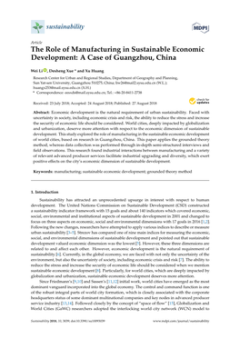 The Role of Manufacturing in Sustainable Economic Development: a Case of Guangzhou, China