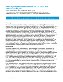 Oil Charge Migration in the Peace River Oil Sands and Surrounding