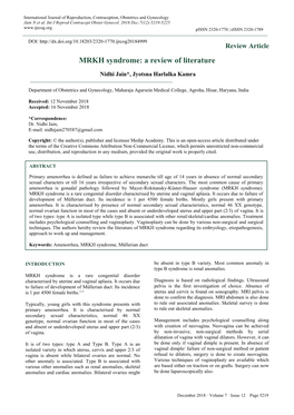 MRKH Syndrome: a Review of Literature