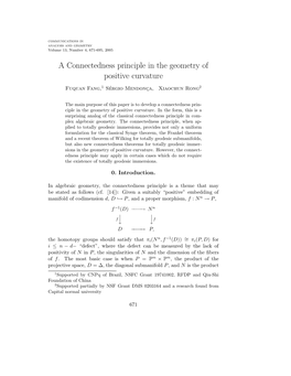 A Connectedness Principle in the Geometry of Positive Curvature Fuquan Fang,1 Sergio´ Mendonc¸A, Xiaochun Rong2