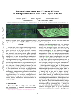 Arxiv:2001.05613V2 [Cs.CV] 14 Oct 2020 Mental Results Demonstrate That the Mean Per Joint Position I.E., Parts Or All of the Body Must Not Be Lost at Any Time