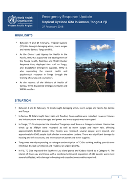 Emergency Response Update Tropical Cyclone Gita in Samoa, Tonga & Fiji 27 February 2018