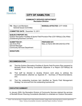 Outdoor Recreation Facilities & Sports Field Provision Plan