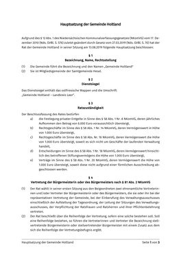 Hauptsatzung Der Gemeinde Holtland