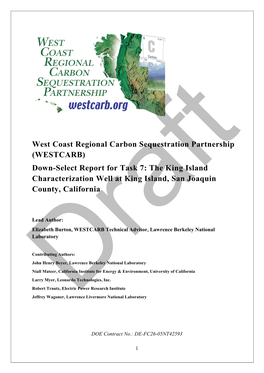 Down-Select Report for Task 7: the King Island Characterization Well at King Island, San Joaquin County, California