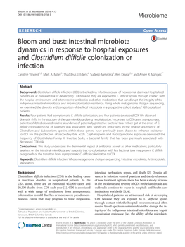 Intestinal Microbiota Dynamics in Response to Hospital Exposures and Clostridium Difficile Colonization Or Infection Caroline Vincent1,2, Mark A