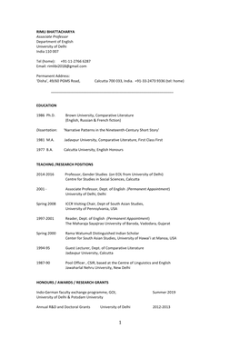 Rimli Bhattacharya's CV 2020