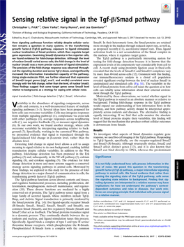 Sensing Relative Signal in the Tgf-Β/Smad Pathway PNAS PLUS