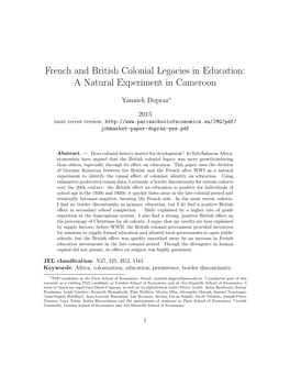 French and British Colonial Legacies in Education: a Natural Experiment in Cameroon