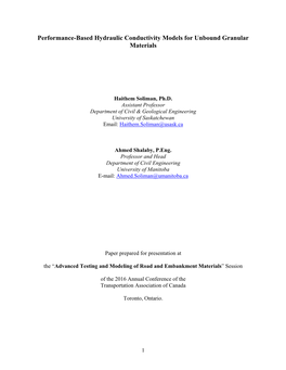 Performance-Based Hydraulic Conductivity Models for Unbound Granular Materials