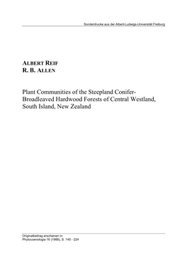 R. B. a Plant Communities of the Steepland Conifer- Broadleaved Hardwood Forests of Central Westland, South Island, New Zealand