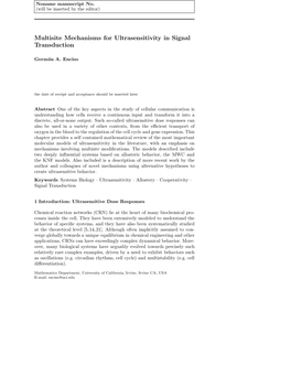 Multisite Mechanisms for Ultrasensitivity in Signal Transduction