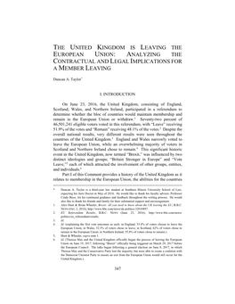 The United Kingdom Is Leaving the European Union: Analyzing the Contractual and Legal Implications for a Member Leaving