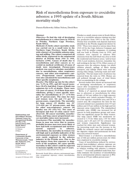 Risk of Mesothelioma from Exposure to Crocidolite Asbestos: a 1995 Update of a South African Mortality Study