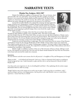 Elisabet Ney, Sculptor, 1833-1907 Elisabet Ney Baffled Her Neighbors in Hempstead, Texas