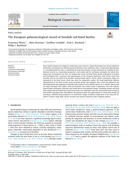 The European Palaeoecological Record of Swedish Red-Listed Beetles