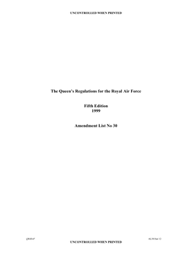 The Queen's Regulations for the Royal Air Force Fifth Edition 1999