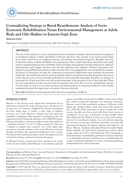 Contradicting Strategy to Rural Resettlement: Analysis of Socio-Economic Rehabilitation Nexus Environmental Management at Adola