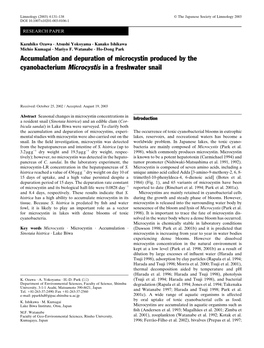 Accumulation and Depuration of Microcystin Produced by the Cyanobacterium Microcystis in a Freshwater Snail