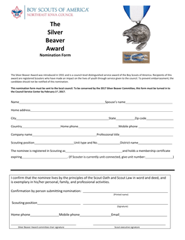 The Silver Beaver Award Nomination Form