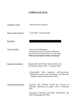 Mastrovincenzo Antonio Data E Luogo Di Nascita : 25/8/1968