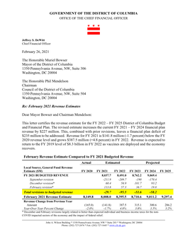 February 2021 Revised Revenue Estimates for FY 2022