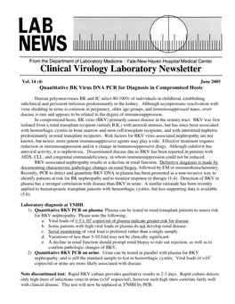 Quantitative BK Virus DNA PCR for Diagnosis in Compromised Hosts