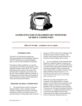 Guidelines for Extraordinary Ministers of Holy Communion