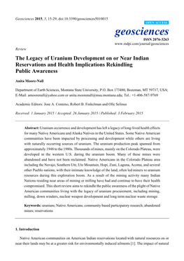 The Legacy of Uranium Development on Or Near Indian Reservations and Health Implications Rekindling Public Awareness