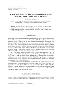 New Mesochria Species (Diptera: Anisopodidae) from Fiji, with Notes on the Classification of the Family