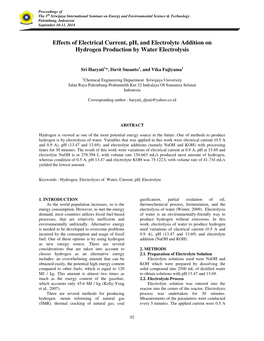 Effects of Electrical Current, Ph, and Electrolyte Addition on Hydrogen Production by Water Electrolysis