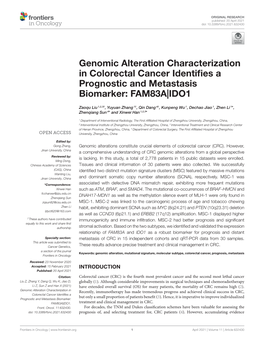 Genomic Alteration Characterization in Colorectal Cancer Identiﬁes a Prognostic and Metastasis Biomarker: FAM83A|IDO1