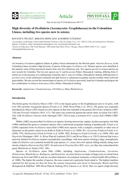 High Diversity of Ocellularia (Ascomycota: Graphidaceae) in the Colombian Llanos, Including Two Species New to Science