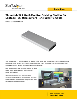 Thunderbolt 2 Dual-Monitor Docking Station for Laptops - 2X Displayport - Includes TB Cable