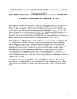 Long-Term Follow-Up After Hematopoietic Stem Cell Transplant General Guidelines for Referring Physician