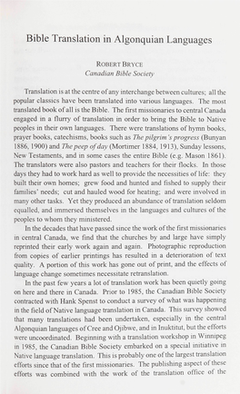 Bible Translation in Algonquian Languages