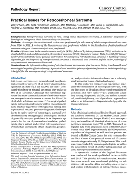 Practical Issues for Retroperitoneal Sarcoma Vicky Pham, MS, Evita Henderson-Jackson, MD, Matthew P