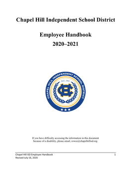 Chapel Hill Independent School District Employee Handbook 2020–2021