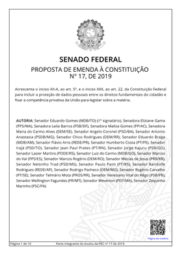 Proposta De Emenda À Constituição N° 17, De 2019