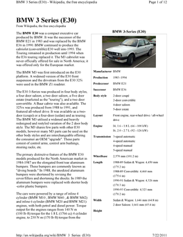 BMW 3 Series (E30) - Wikipedia, the Free Encyclopedia Page 1 of 12