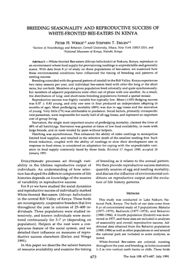 Breeding Seasonality and Reproductive Success of White-Fronted Bee-Eaters in Kenya