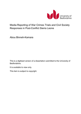 Media Reporting of War Crimes Trials and Civil Society Responses in Post-Conflict Sierra Leone