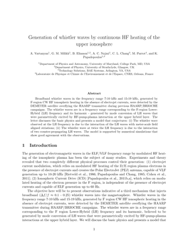 Generation of Whistler Waves by Continuous HF Heating of the Upper Ionosphere