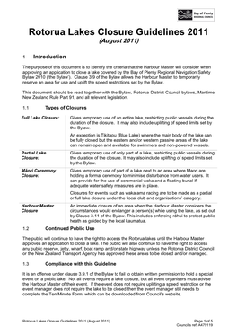 Rotorua Lakes Closure Guidelines 2011 (August 2011)