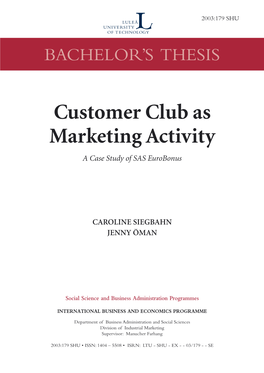 Customer Club As Marketing Activity a Case Study of SAS Eurobonus