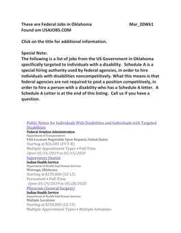 These Are Federal Jobs in Oklahoma Mar 20Wk1 Found Om USAJOBS.COM