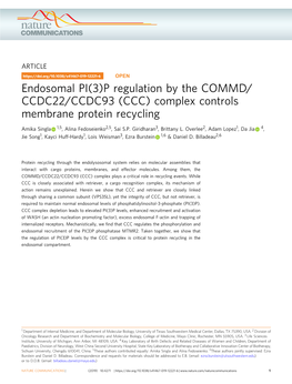 Endosomal PI(3)P Regulation by the COMMD/CCDC22/CCDC93