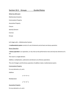 Section 10.1 Groups Guided Notes