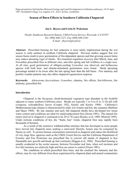 Season of Burn Effects in Southern California Chaparral